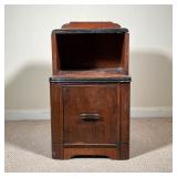 MAHOGANY NIGHTSTAND | Small side table with an open top shelf over a lower drawer of large size - l.