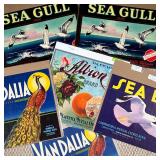 (5PC) VINTAGE PRODUCE POSTERS; BIRDS | Includes: Sea Gull Brand, Van Dalia Brand, & Sea Bird Brand -