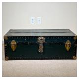 MACY’S WOODEN GREEN TRUNK | Macy Associates Herald Luggage darn green trunk with initials H.E.F. on 