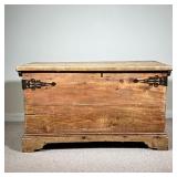 WOODEN TRUNK WITH BRASS ACCENTS | Primitive country style coffee table / storage trunk with interior