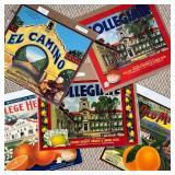 (5PC) VINTAGE ORANGE & CITRUS POSTERS | Includes: College Heights, El Camino, Collegiate Brand, & Ch