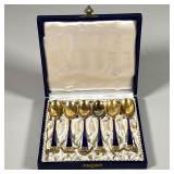 (6PC) DANISH VERMEIL ENAMEL DEMITASSE SPOONS | 2.2 oz, in a presentation box - l. 4 in (each) 