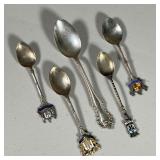 (5PC) SILVER SPOONS | Including five souvenir spoons plus a Dominick & Haff teaspoon; all together 2
