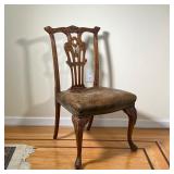 CHIPPENDALE STYLE ANTIQUE SIDE CHAIR | Chippendale style side chair with a leather upholstered seat 