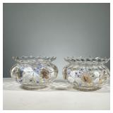 (2PC) HAND-PAINTED GLASS LAMPSHADES | Decorated with hand-painted & gilt flowers. Dimensions: dia. 8