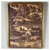 EMBROIDERED FARM SCENE | Showing goats among rolling hills and floral & fauna, with a small farmhous