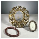 (3PC) OVAL PICTURE FRAMS | Includes: 1 large gilt metal picture frame with scrolled wreath border, o