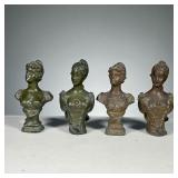 (4PC) CAST FEMALE BUSTS | Includes two pairs of busts, 1 of each painted olive green. Marked "S. Kin