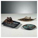 (3PC) TABLE ITEMS | Including a bronze leaf-form dish stamped" R. Schumacher" (7 in.), a bronze asht