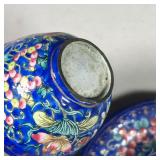 (6PC) CHINESE CLOISONNÉ | Including a Peking cup and matching saucer in deep blue enamel decorated w