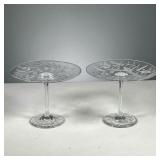 (2PC) BLOWN & CUT GLASS COMPOTES | A pair of blown & cut glass compotes with floral decoration aroun