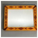 FOLK ART MIRROR | Antique folk art mirror with inlaid contrasting wood diamonds and geometric device