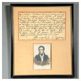 [AUTOGRAPH] CARL CZERNY | Letter written and signed by Carl Czerny, matted and framed above a printe
