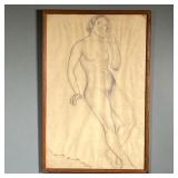 DAVID KARFUNKLE (1880-1959) | Pencil on paper, portrait of a female nude, framed under glass, pencil