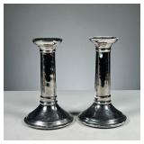 (2PC) PAIR MERCURY GLASS CANDLESTICKS | Ceramic candlesticks with a silver mirror finish. Dimensions