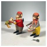 (2PC) ANTIQUE MONKEY WIND-UP TOYS | Including a functional drummer boy and a monkey swinging a child