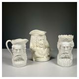 (3PC) WHITE WEDGWOOD & OTHER MUGS | Toby jugs, includes a Wedgwood Creamware figural mug titled “The