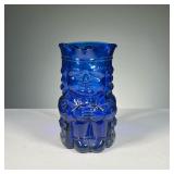BLUE BLOWN GLASS TOBY | An unusual blue blown glass Toby jug with clear glass applied handle.