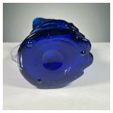 BLUE BLOWN GLASS TOBY | An unusual blue blown glass Toby jug with clear glass applied handle.