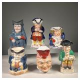 (6PC) LARGE ENGLISH TOBY JUGS | Includes 6 various English Toby jugs / mugs of different designs and