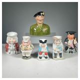 (6PC) SMALL TOBY JUGS | Toby jugs including a professor, a milk man, and a British portrait jug of L