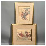 (2PC) TRADITIONAL JAPANESE PRINTS | Japanese woodblock prints, including one showing a man, woman, a