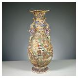 ANTIQUE SATSUMA VASE | Japanese vase colorfully and intricately decorated with floral devices and a 