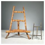 (2PC) TABLETOP EASELS | Including a bamboo easel with full shelf and splayed legs and a small brass 