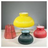 (4PC) COLORED GLASS LAMPSHADES | Including three domed and ribbed shades (one yellow, and two of sma
