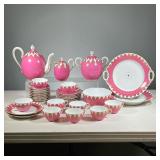 (33PC) PINK & GILT CHINA TEA SET | A fancy pink and white tea service with gilt highlights, includin
