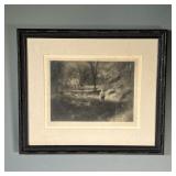 OLD PICTURE OF HUNTER ON QUAIL HUNT | Depicts a lone hunter on quail hunt, with a hand-written perso