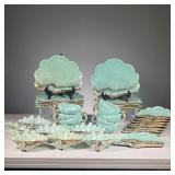 (32PC) SHELL SEA WARE SET | A full set of shaped blue sea shell plates with teacups, all with gilt r