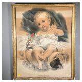 COLOR LITHOGRAPH: BABY WITH PEARLS | Signed "Julien” and titled “Large study with two pencils No. 11