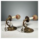 (2PC) PAIR ELECTRIC CANDLE SCONCES | Electrified brass candle wall sconces with red bulbs and dangli