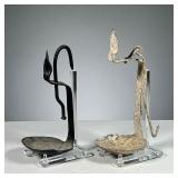 (2PC) ANTIQUE HANGING CANDLE HOLDERS | Handmade wrought iron candle holders with hooks.