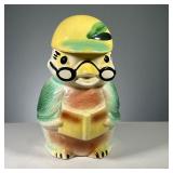 COOKIE STORIES OWL COOKIE JAR | Showing an owl with glasses reading a book labeled "Cookie Stories",