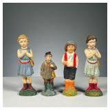 (4PC) PAINTED GERMAN PLASTER FIGURINES | Two marked "Germany" on the bottom, other figures unmarked.