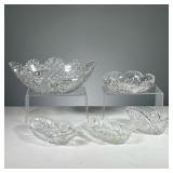 (5PC) CUT GLASS PIECES - ASSORTED | Includes a large oval bowl, small round bowl, and 3 small servin