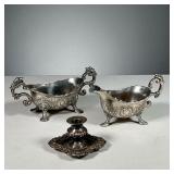 (3PC) SILVER PLATED BOWL & GRAVY BOAT | Including a gravy boat and matching bowl with scrolling flor