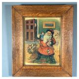 OLD SANTA CLAUS PRINT SIGNED “AEK” | Showing Santa Claus bringing presents to a house, signed in the