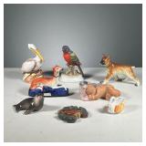 (8PC) ASSORTED CERAMIC ANIMALS | Includes: Violet Lichten Ware sleeping baby, hand painted bumting b