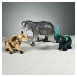 (3PC) CERAMIC ELEPHANT FIGURINES | Includes: 3 ceramic elephant figurines from Germany & Japan. Dime