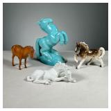 (4PC) CERAMIC HORSE FIGURINES | Includes: 1 art deco blue ceramic horse, Japanese ceramic horse in t