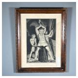 ROCKWELL KENT PRINT | VULCAN, GOD OF FIRE AND METAL WORK C1940 in a carved wood frame.