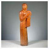 ATTRIB. LINTON (20TH CENTURY) | female figure with drum modernist carving depicting a woman holding 