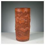 CHINESE TERRACOTTA VASE | Terracotta/ Redware (Yixing / xixing) vase decorated with sinuous dragon a