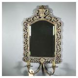 ANTIQUE OPENWORK MIRROR | antique brass openwork wreath border crested with the face of Dionysus amo
