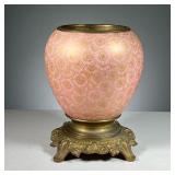 BRASS & CERAMIC VASE/BOWL | Pink ceramic vase with gilt decoration and brass bowl interior.