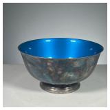 REED & BARTON ENAMEL BOWL | Silver plated exterior with blue enameled interior, marked on the bottom