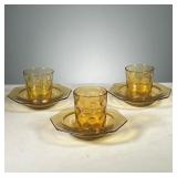 (6PC) AMBER GLASS | Including three cups (h. 3.75 in.) and three shallow bowls (dia. 6.75 in.)